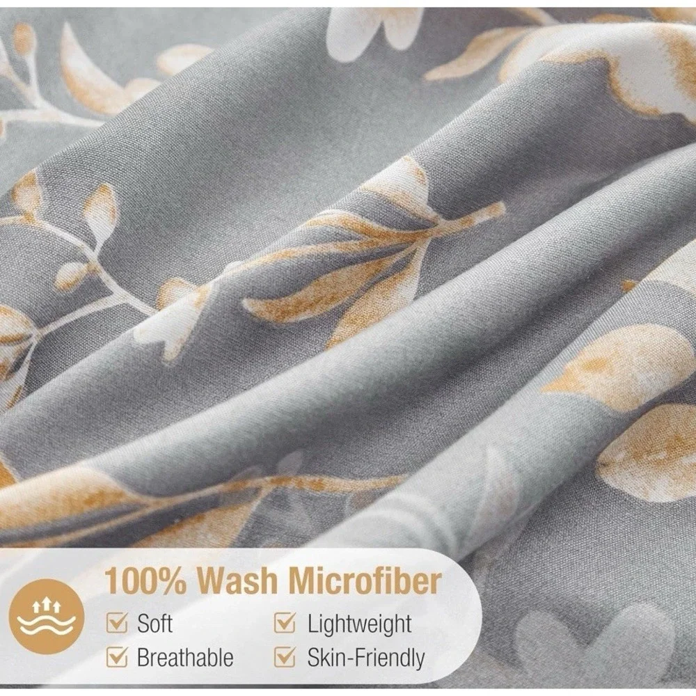 Duvet‎ Cover King Floral Blue Gold Microfiber Reversible Zipper